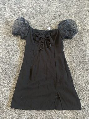 Lucy in the Sky Black Mini Dress with Sheer Puff Sleeves